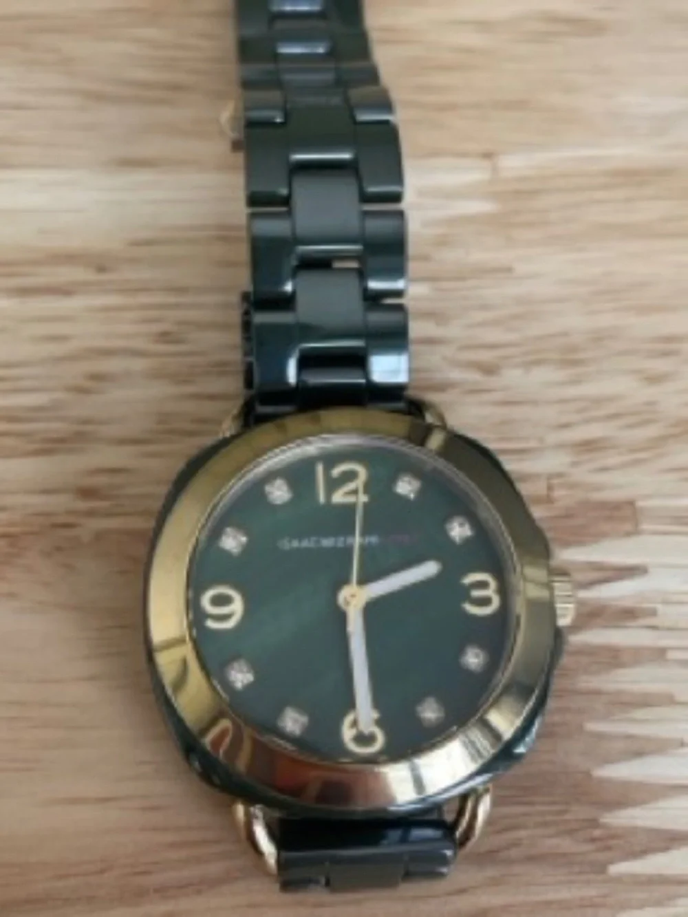 Isaac Mizrahi Live Forest Green Ceramic Watch Gold Trim New Battery